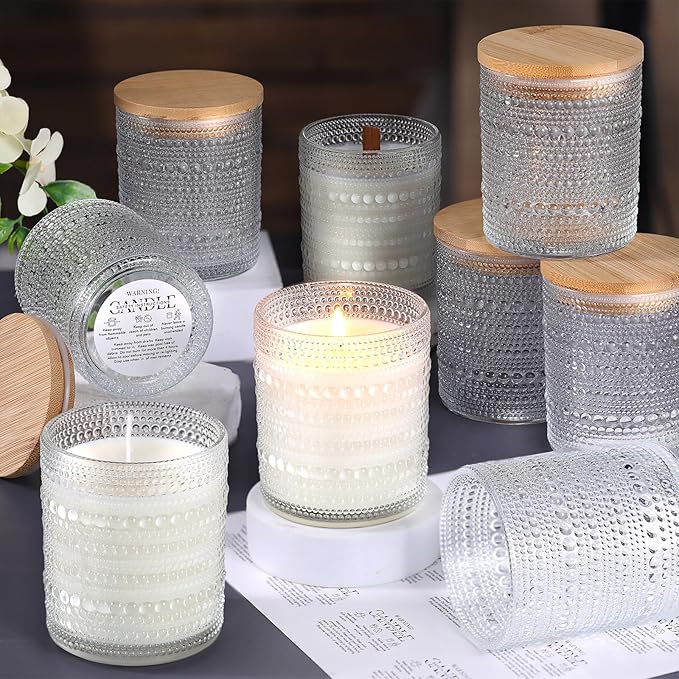 DARJEN 12 Pack Clear Candle Jars for Making Candles- 8 OZ Empty Glass Candle Making Jars with Bamboo Lids and Labels, Candle Making Supplies Candle Containers for Home DIY