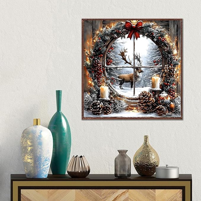 Diamond Art Kits for Adults, Christmas Elk Diamond Painting Kits for Beginners, 5D Full Drill Gem Art Paint with Diamonds Dots Crafts Kits for Home Decor Gift 14x14inch