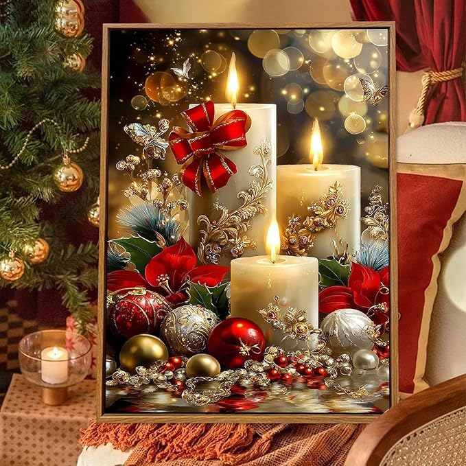 XTCIXAL Christmas Diamond Art Kits for Adults, Candle Diamond Painting Kit, DIY Beginners Gem Art Suitable for Gifts and Home Wall Decor - 12x16 Inch