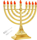 Zion Judaica Glossy Gold Electric Hanukkah Menorah LED Bulbs - Batteries or USB Powered - 4' Cable Included Battery Hanukkiah Chanukah Lights