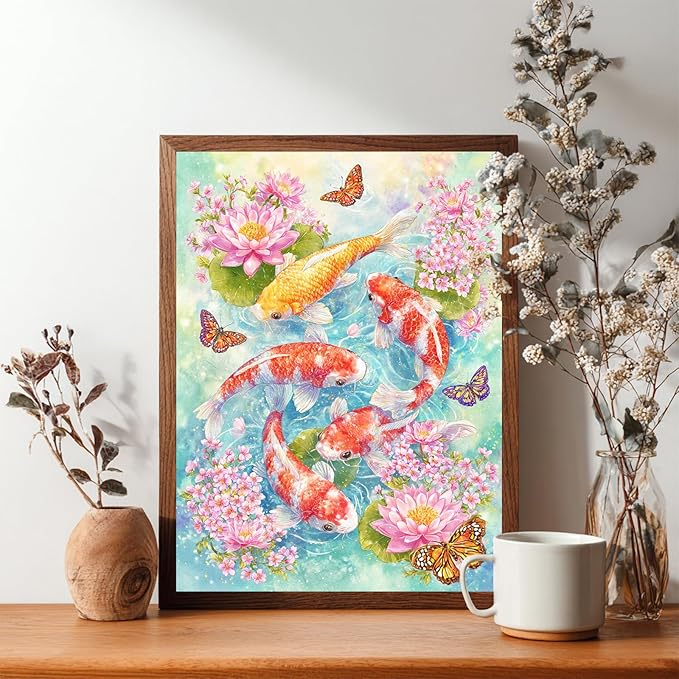 Reivworl Goldfish Diamond Art Kits for Adults, Goldfish Diamond Painting Kits, 5D Gem Art Kit for Gifts and Home Interior Decor 12x16 Inch