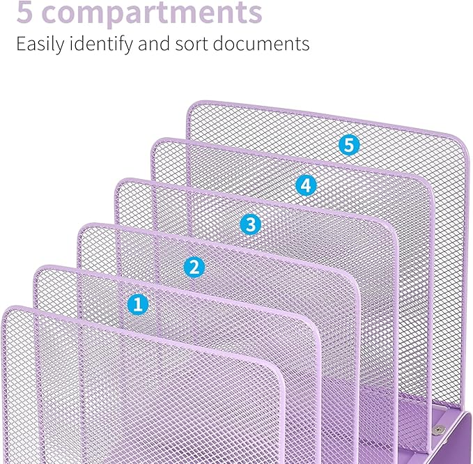 LEKETREE File Organizer for Desk, Desk Organizer with 5-Section Vertical File Rack, File Folder Organizer (Purple)