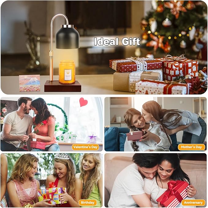 TOACSUCP Candle Warmer Lamp with 3 Bulbs, Adjustable Height Dimmable Candle Warmer with Timer, Compatible with Large Jar Candles, Candle Lamp with Charming Gift Box Ribbon for Her/Him(Black)
