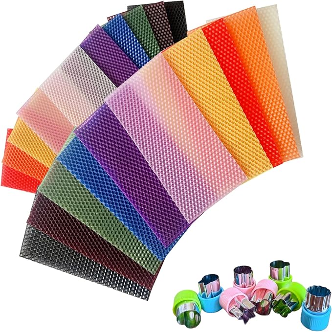 Beeswax Candle Making Kit - 20 Multicolor Sheets DIY Candle Rolling Supplies for DIY Art Craft and STEM Projects – Includes 8 Safe Wax Cutter Tools
