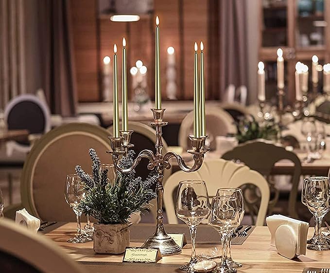 Hyoola Tall Metallic Cream Gold Taper Candles - 10 Inch - Dripless - 12 Pack - 8 Hour Burn Time