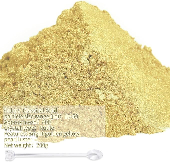 Mica Powder,200g/7.24oz Large Jar,Classical Gold Mica Powder Pigment for Epoxy Resin，Lip Gloss，Paint，Dye，Soap Making，Nail Polish,Candle Making,Bath Bombs