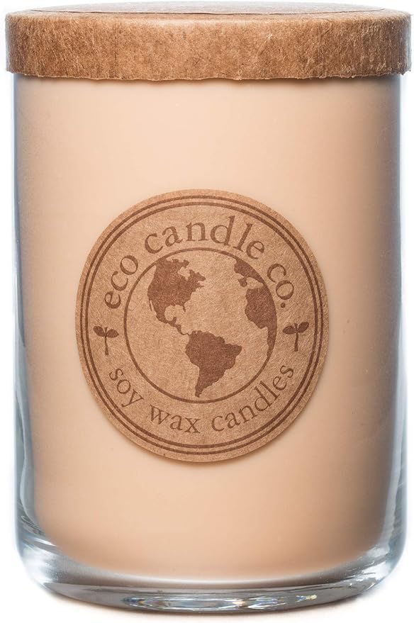 ECO CANDLE CO. Recycled Candle, Vintage Amber, 26 oz. - Scents of Wood Resin, Nutmeg, Cinnamon, & Vanilla - 100% Soy Wax, No Lead, Kraft Paper Label & Lid, Hand Poured, Midwest Grown Soybeans