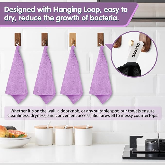 FIXSMITH Purple Microfiber Cleaning Cloth -Pack of 8, Highly Absorbent Cleaning Rags, 16"X12" All Purpose Cleaning Towels for Housekeeping, Kitchen, Car, Lint Free and Reusable Microfiber Towels