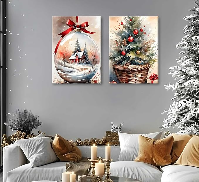 Paint by Number Kit for Adults & Kids, 2 Pack Christmas Scenes 16x20 Inch Framed, DIY Acrylic Painting Kit with Brushes & Paints, Festive Home Art Decor