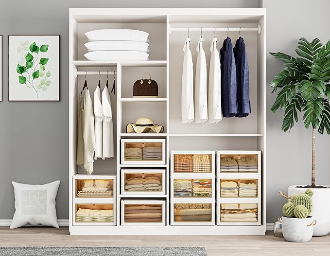 Closet Organizers and Storage 23Qt 3 Pack Stackable Storage Bins with 1 Lid Closet Organizer Boxes for Clothes Foldable Storage Box for Clothes/Office Supplies/Snacks (23Qt X 3)