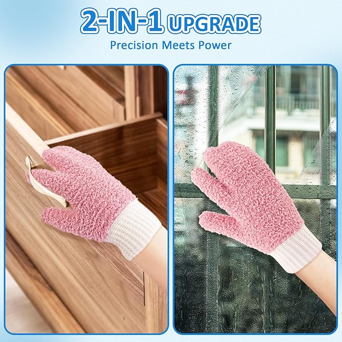 MIG4U Microfiber Dusting Gloves House Cleaning Glove for Blinds, Windows, Shutters, Furniture, and Car, Reusable Lint-Free Pink 1 Pair S/M