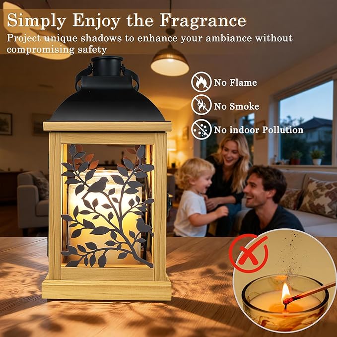Candle Warmer Lamp, with Timer and 2 Bulbs Dimmer Farmhouse Lantern for Top-Down Adjustable Candle Warmer, Electric Lamp for Jar Candles, Auto Shut Off Home Decor Gift for Women (Handmade Wood)