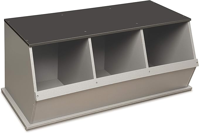 Badger Basket Three-Bin Stackable Storage Cubby – Woodgrain Gray, Expandable Storage with Top Display Shelf for Toys, Crafts & More