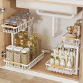 2 Pack Under Sink Organizers and Storage, Adjustable Height,2 Tier Pull Out Under Cabinet Organizer with 2 Hanging Cups and 6 Hooks,Slide Out Thickened Metal Undersink Organizers for Kitchen Bathroom