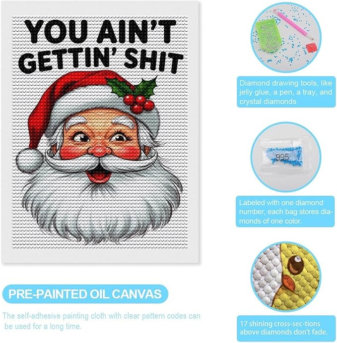 AIVKIEJK Diamond Painting Kits for Adults - Humorous Santa Claus Christmas Painting DIY 5D Full Drill Diamond Dots Paintings with Diamonds Gem Art and Crafts Home Decor 12"x16"
