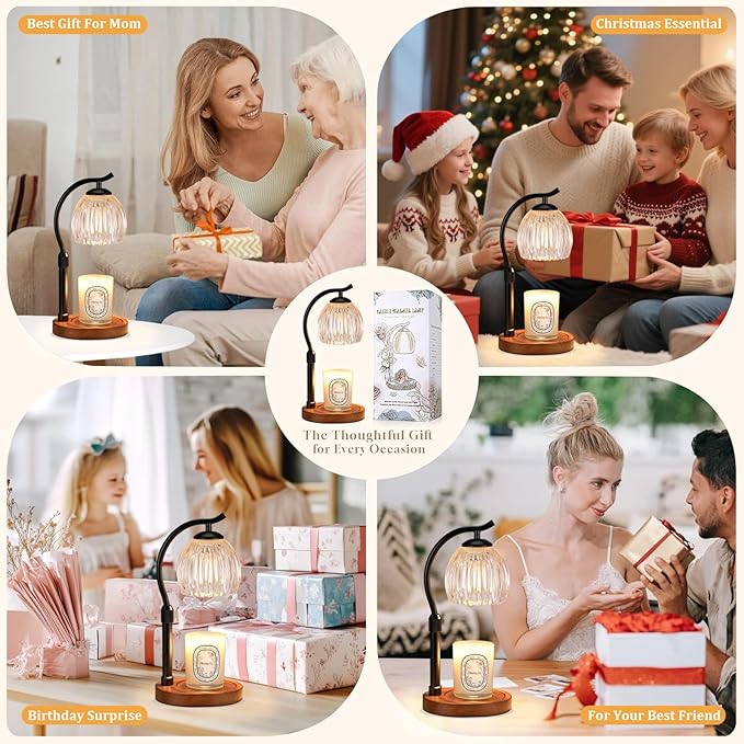 Candle Warmer Lamp with Timer - Dimmable & Adjustable Height, Modern New Home Decor Vintage House Warming Gifts Wax Melt Warmer for Jar Scented Candle, Cozy (Black)