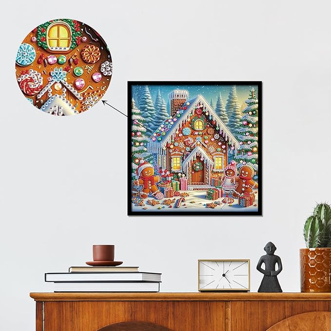 antor Christmas Diamond Painting Kit, 5D Special Shape Diamond Art for Adults, Gingerbread House DIY Crystal Rhinestones Diamond Painting, Holiday Wall Decor, Winter Home Decoration