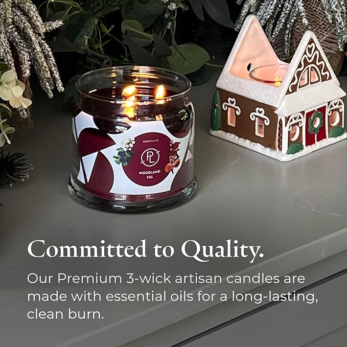 PartyLite 3-Wick Jar Candle, Highly Fragranced Clean Burning Glass Candle, 25-45 Hours Burn Time (Woodland Fig)