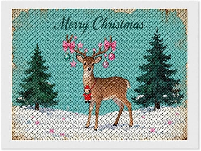 AIVKIEJK Diamond Painting Kits for Adults - Merry Pink Christmas Santa Deer & Tree Painting DIY 5D Full Drill Diamond Dots Paintings with Diamonds Gem Art and Crafts Home Decor 12"x16"