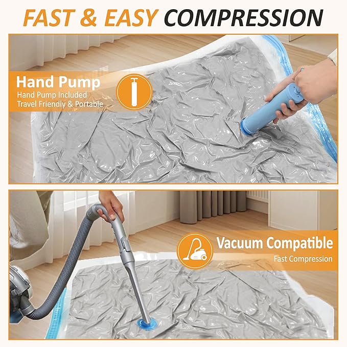 Cozy Essential Vacuum Storage Bags, 80% Compression Vacuum Seal Space Saver Plastic Packaging Bags for Clothes, Blankets, Pillow, Bedding, Comforters, Sealer Clothing Storage,10 Jumbo