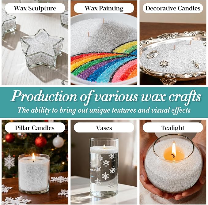 Sukh Snow Pearled-Candles with Wicks - DIY Snow Candle Wax with Wicks,Wax,Refillable for Making,Weddings,Partie (Silver)