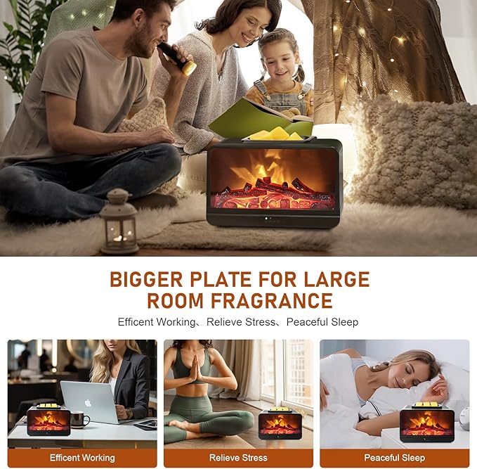 EQUSUPRO Wax Melt Warmer Electric Burner - Flame Fireplace Candle Wax Warmer, Wax Melter for Scented Wax with 4 Timer, Dynamic Flame Fragrance Wax Cubes Oil Warmer Gift & Decor for Home Office Studio