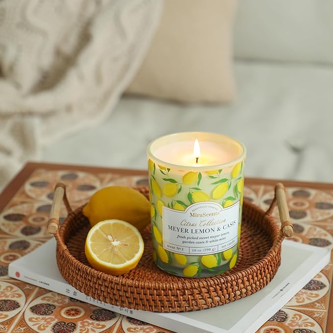 Lemon Candle,Lemon Scented Candles,Spring Summer Scented Candle for Home & Kitchen, Natural Soy Wax Candles,Candles Gift for Womens,Valentines Gift,10oz