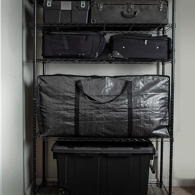 Large Moving Storage Bags Heavy Duty Woven Bags with Zipper & Handles for Clothes Blankets Travel (A-2PC)