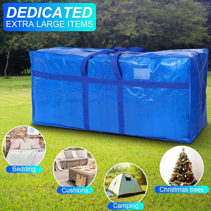 4 Pcs 66 Gallon Extra Large Moving Bags Heavy Duty Storage Bag with Strong Zipper Handle Foldable XXL Jumbo Storage Tote Packing Moving Box for College Dorm Travel Cloth Duffle (Blue)