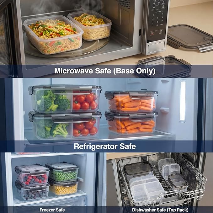 BPA-Free Plastic Airtight Food Storage Containers with Vented Lids, 5-Pack (3.4 Cups Each) for Meal Prep and Leftovers