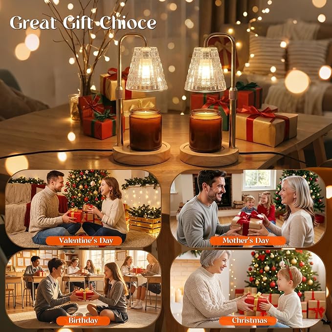 Glimra 2 Pack Candle Warmer Lamp Electric Timer,Candles Candle Wax Warmer for Jar Candles,Adjustable Candle lamp Birthday Gifts,for Mom Women Friend Sister,Office Apartment Dorm Room Home Decor
