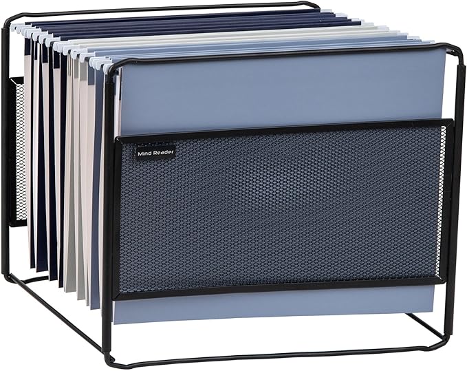 Mind Reader Hanging File Folder Organizer, Desktop Organizer, Storage, Office, Metal Mesh, 13" L x 9.75" W x 10.25" H, Black