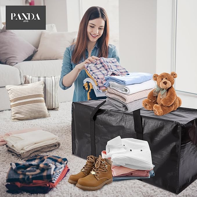 PANDA JOYS Extra Large Moving Bags with Zippers & Carrying Handles, Heavy-Duty Storage Tote for Space Saving Moving Storage, Fold Flat, Alternative to Box and Bin - 8 Pack, Black