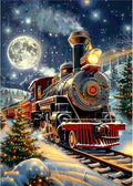 MOGTAA Christmas Diamond Art Kits for Adults, 5D Full Drill Christmas Train Diamond Painting Kits for Adults Beginner, DIY Round Diamond Dots for Adults, Gem Art for Home Wall Decor 12 X 16 Inch
