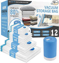 Cozy Essential Travel Vacuum Storage Bags with Rechargeable Cordless USB Pump, Space Saver Bags for Luggage, Suitcase, Carry-On, for Clothes, Blankets, Bedding & Seasonal Storage,12 Combo