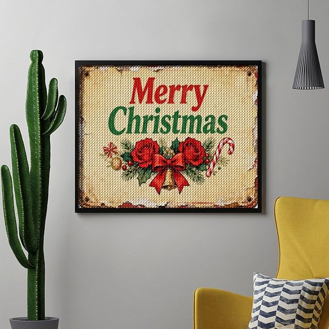 AIVKIEJK Diamond Painting Kits for Adults - Merry Christmas Santa, Holly & Vintage Painting DIY 5D Full Drill Diamond Dots Paintings with Diamonds Gem Art and Crafts Home Decor 16"x20"