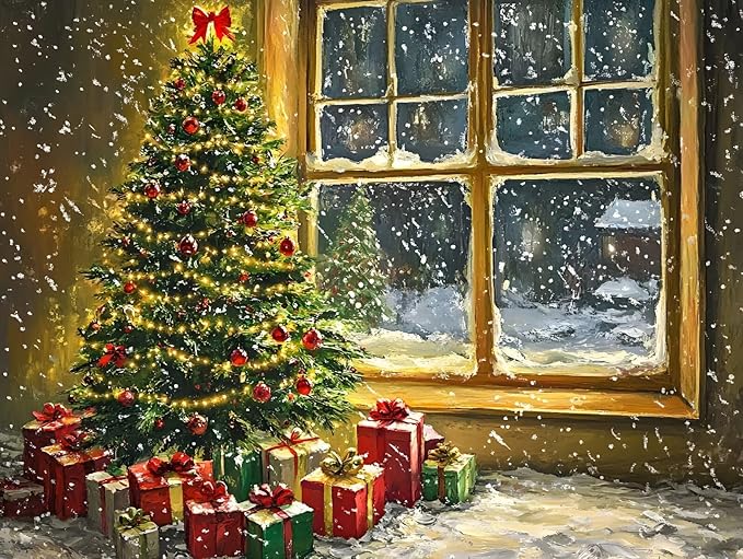 IMLQJES Christmas Tree Diamond Painting Kits - Winter Diamond Art Kit for Adults - Christmas Tree by The Window 5D Full Square Drill Gem Art - Christmas Diamond Art Kits 10x12 Inch