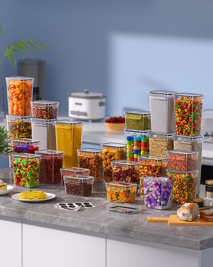36 PCS Airtight Food Storage Containers with Lids, Kitchen Pantry Organization and Storage, BPA-Free Plastic Scale Food Canisters for Cereal, Flour, Sugar, Dry Food, Include Labels & Marker