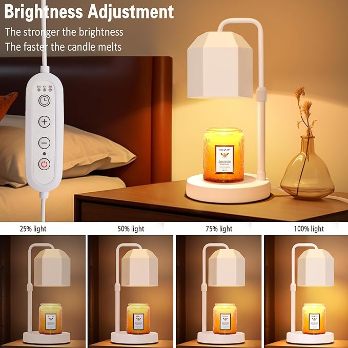 XJZJY Candle Warmer Lamp with Timer Dimmer,Adjustable Height Candle Warmer,Candle lamp for Scented Wax Jar Candles,Gifts for Mom Women, House Warming Gifts for New Home Bedroom Decor,White