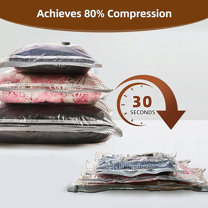 Travel Vacuum Storage Bags, 6 Pack Carry-On Size for Luggage and Suitcase, Vacuum Storage Bags, Vacuum for Bags Storage, Space Saver for Clothes & Clothing - 80% Space Saver(No pump)