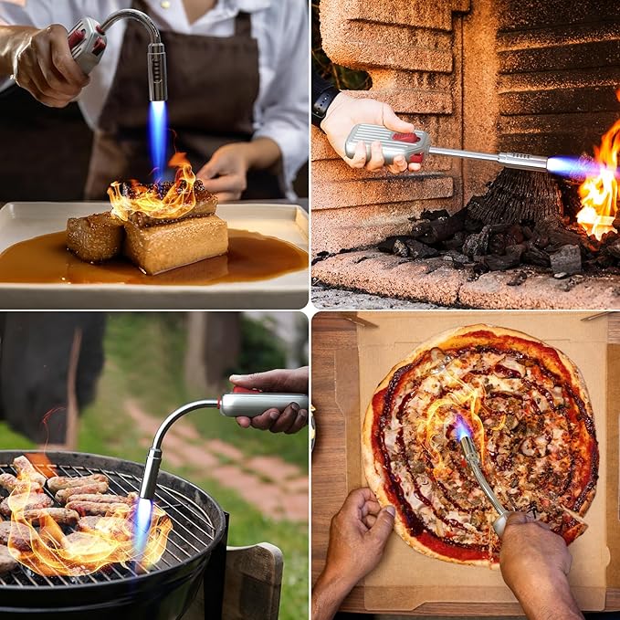 Megainvo Butane Lighter Torch Long Lighter Gas Refillable Fireplace with Adjustable and Continuous Flame, Long Neck Camping for Candle Fireplace Grill Camping (No Butane Included)