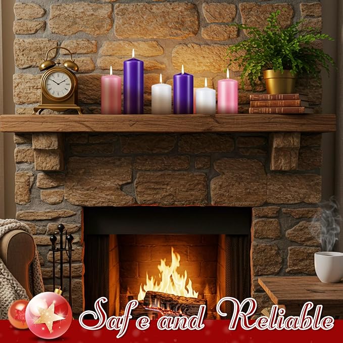 Amylove 10 Pcs 3 x 4 Inch Advent Pillar Candles Set Pink Purple Christmas Unscented Lasting Burning Church Candles for Advent Wreath Holiday Gifting