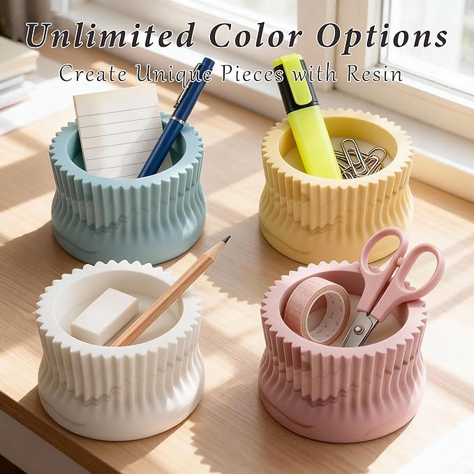 1Pc Wavy Ruffles Concrete Candle Jar Mold Cylinder Organizer Epoxy Resin Storage Silicone Mold for Trinket Box Jewelry Candle Holder Succulent Plant Pot DIY Art Craft Home Decor Supplies
