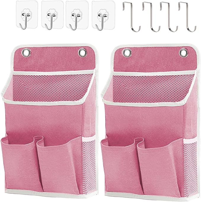 Hanging Basket for Organizing, Wall Organizer with Pockets and Over The Door Organizer，Can for Home, Closet, Office and Camper (2 Pink)