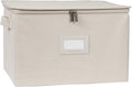 Covermates Cup and Mug Storage Box with Dividers, Stackable Organizer for Coffee Mugs & China Cups, Heavy-Duty Polyester with Handles, Zipper Closure & ID Window, Beige Heather