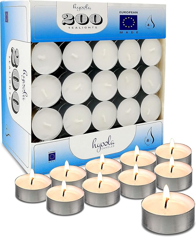 Hyoola Tea Lights Candles - 200 Bulk Candles Pack - Tea Lights - European Made Tealight Candles