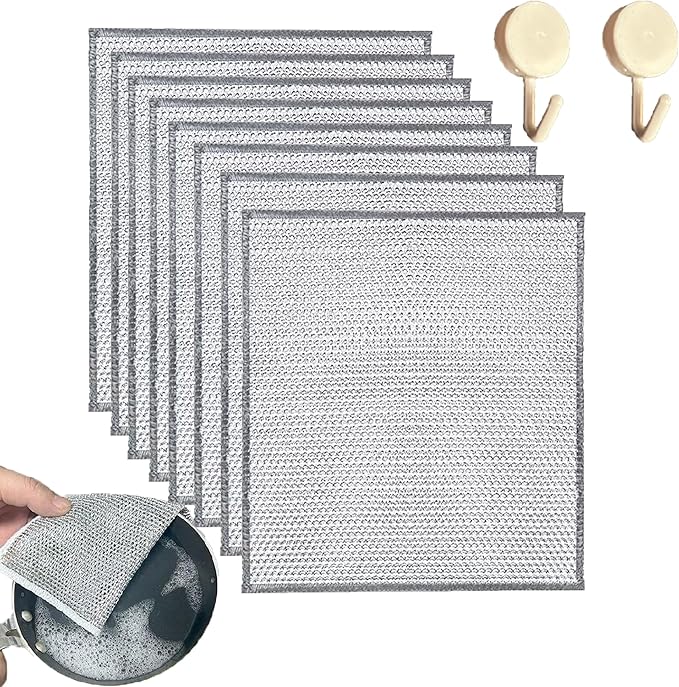 8 Pac Multipurpose Wire dishwashing rag- Reusable Non Scratch Wire Dishcloth, Non Scratch Dishcloth That Can for Kitchen Pots and cooktops, Sinks Dish Rags 7.87' * 7.87'