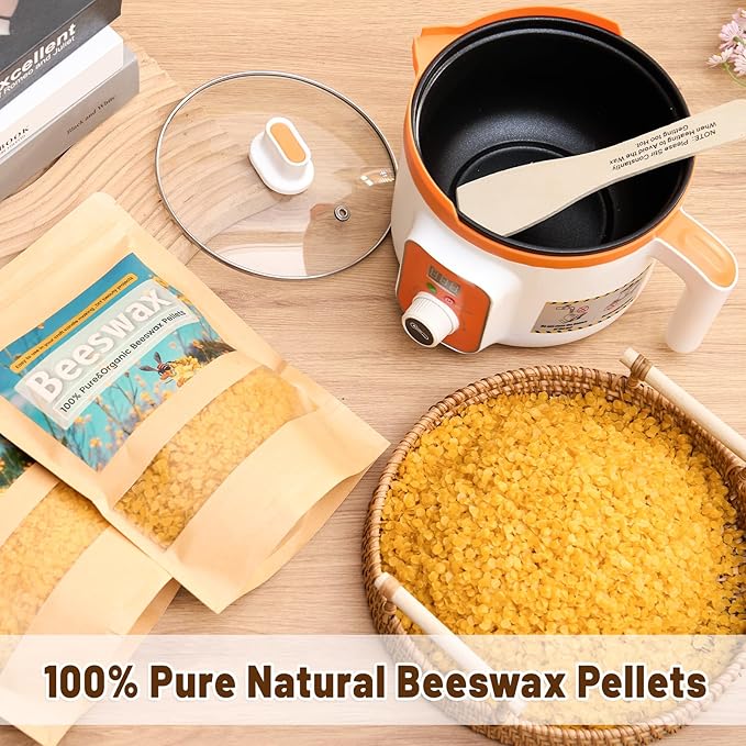 Beeswax Candle Making Supplies, 4LB Beeswax Candle Making Kit with Digital Wax Melter Pot, 100% Organic Beeswax Pellets, All-in-One DIY Bees Wax for Candle Making, Lip Balm, Lotion, Soap Making