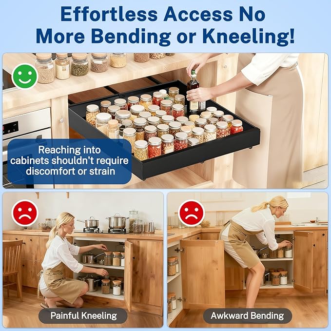 2 Pack Pull Out Cabinet Organizer Expandable Width(12.2"-20.47") & 21"Deep, Insputer No Drill Adhesive Slide Out Drawers with Upgrade 3 Slide Rails, Magnetic Panel, Roll Out Shelf for Kitchen, Pantry