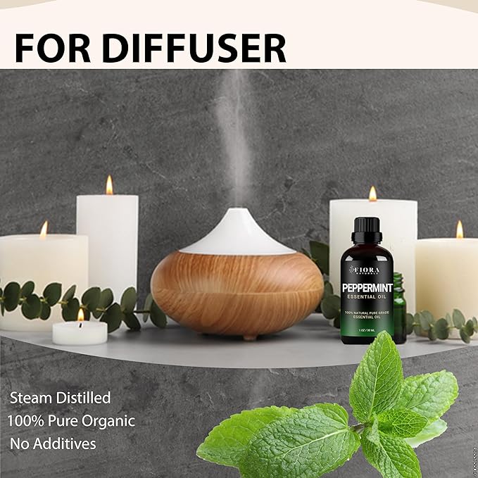 Peppermint Essential Oil by Fiora Naturals - 100% Pure Peppermint Oil for Hair Growth, Skin and Scalp Acne, Diffuser, DIY soap, and Candle Making. Pure Mentha Piperita Oil